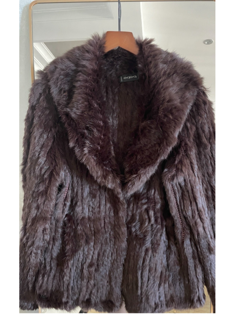 Vintage Bebe Real Rabbit Fur Dark Brown Jacket / Cardigan Open Front Y2K S-M